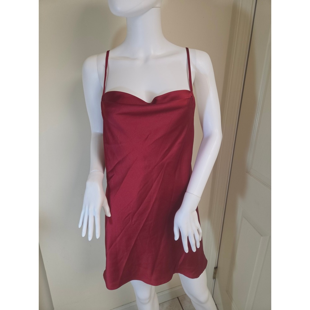 Show Me Your Mumu Burgundy Satin Cowl Neck Mini Slip Dress Small Red Low‎ Back